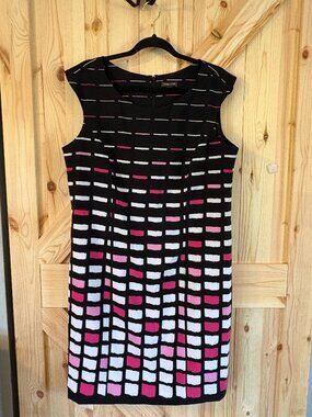 Voir Voir Dress Size 14 Black Pink White Pattern Sleeveless Work Dress